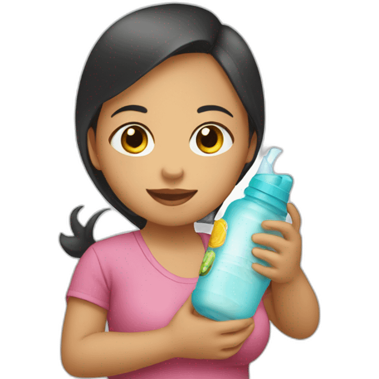 Indonesian girl with baby bottle emoji