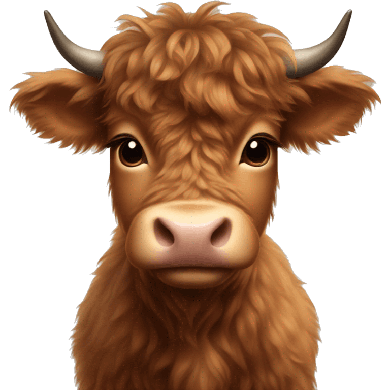 brown fluffy baby scottish cow with a small bow on head emoji