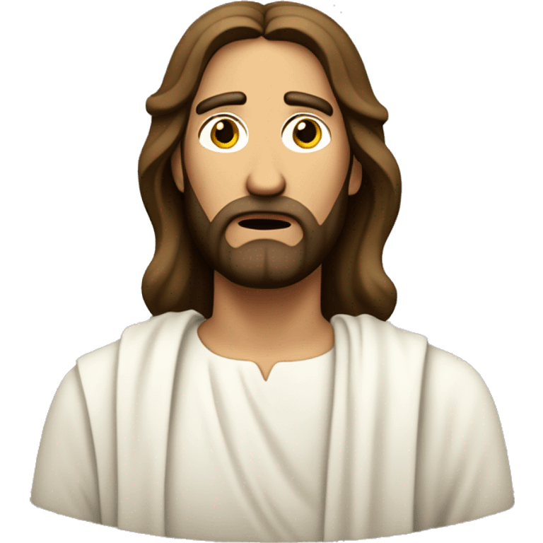 jesus with a confused face and three question marks above his head emoji