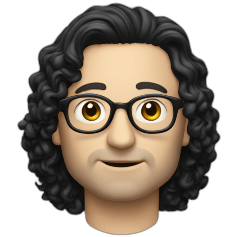 tim robinson with shoulder length curly black hair, wide triangular shape emoji