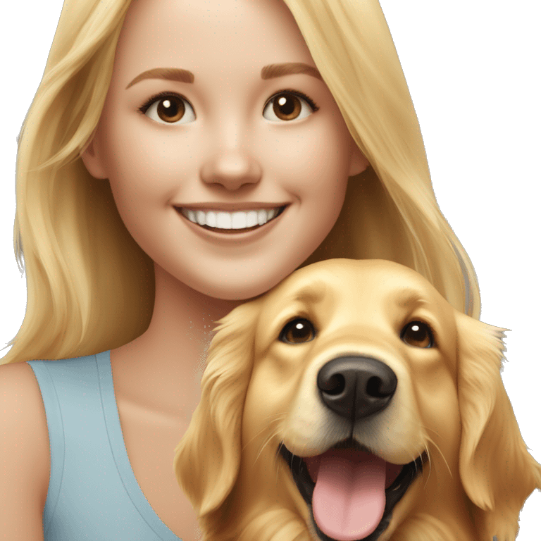 Happy golden retriver with blonde girl emoji