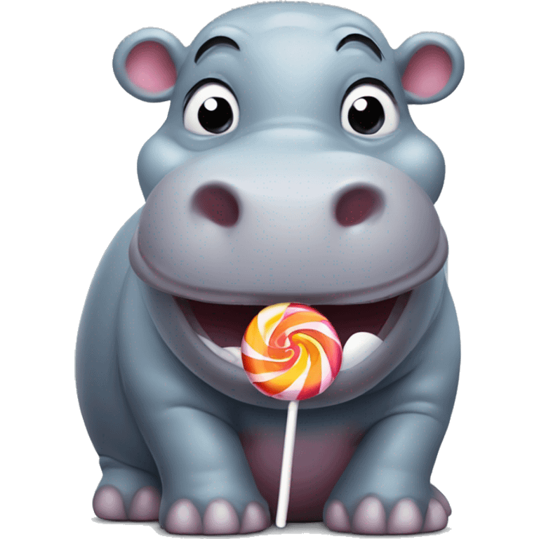 Smiling Hippo with lolly pop emoji