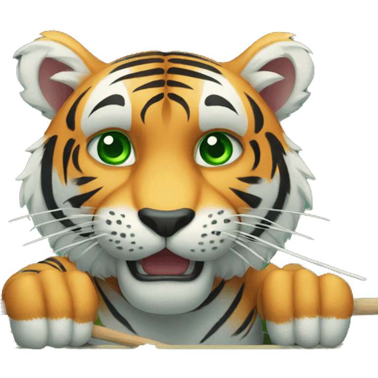 Tiger rowing with green eyes emoji