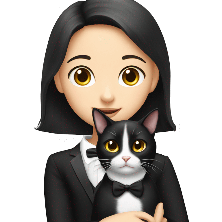 Tuxedo cat with girl emoji