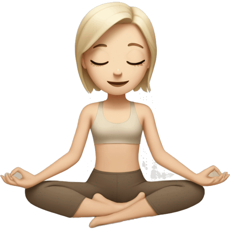 white girl doing yoga in beige tones  emoji