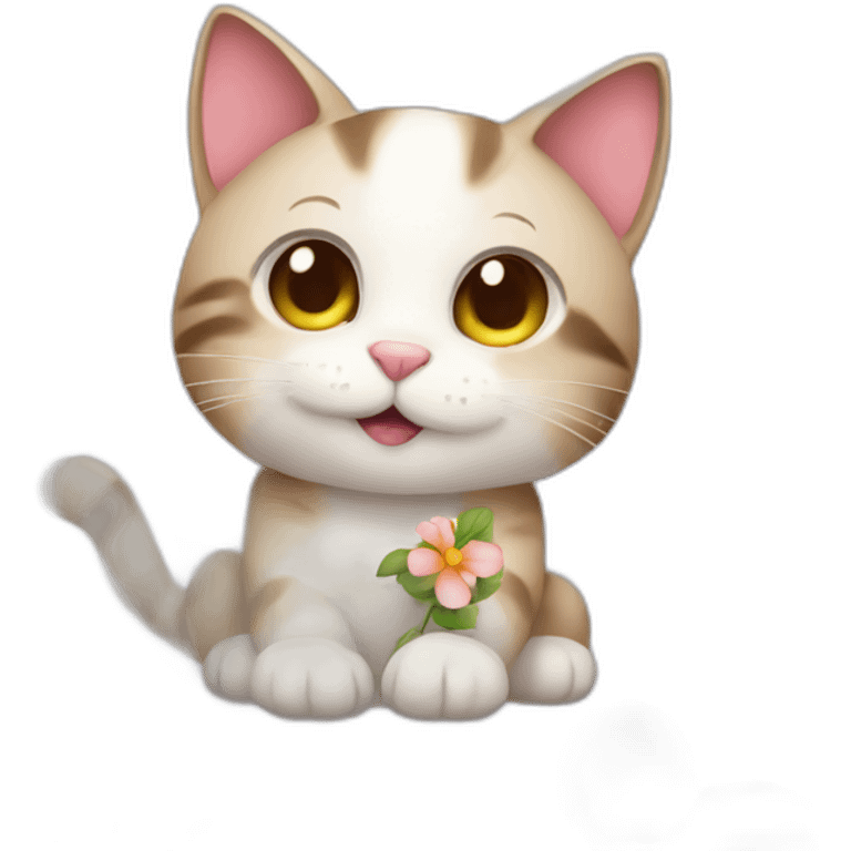 cute cat holds a flower emoji