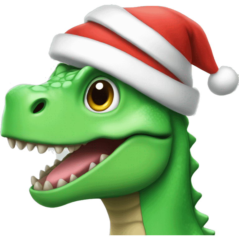 happy green dino wearing santa hat emoji