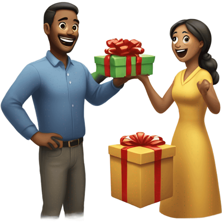 Man giving woman a gift emoji