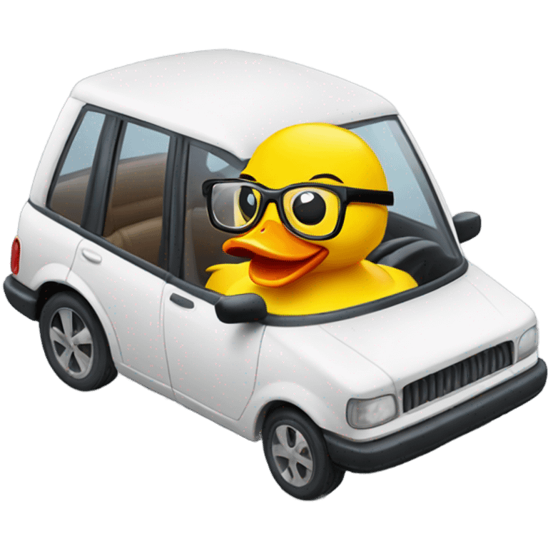 Rubber duck with glasses in a car  emoji