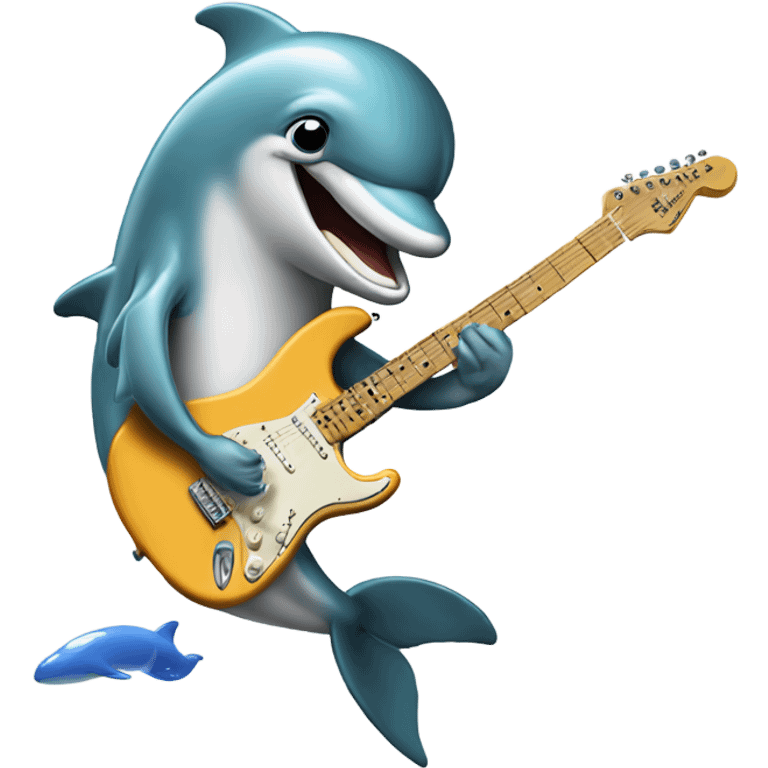 Dolphin with sunglasses playing a fender Stratocaster  emoji