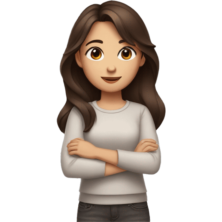 A brunette girl with brown eyes crossing her arms emoji