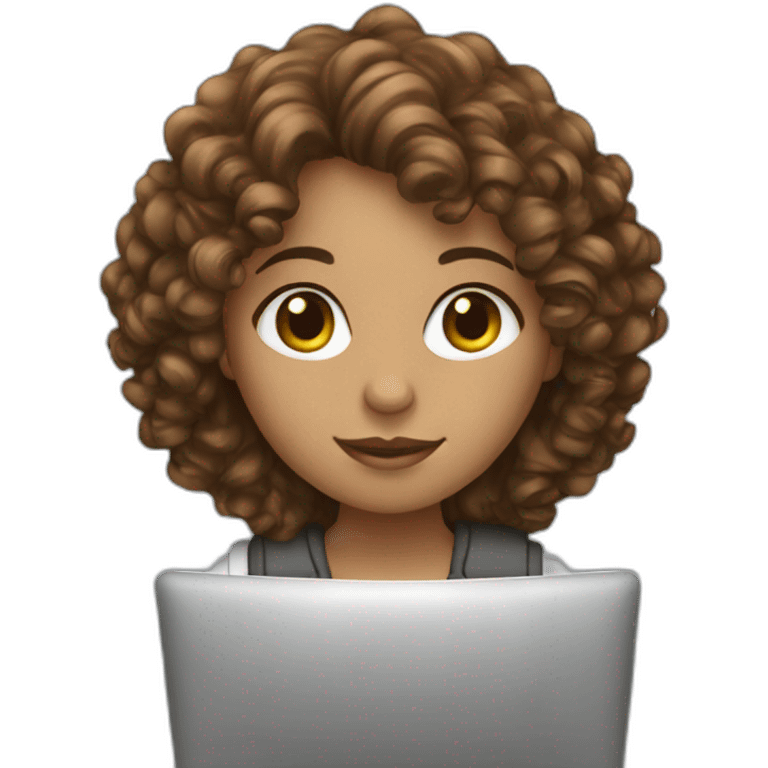 coding girl brown curly hair with computer emoji