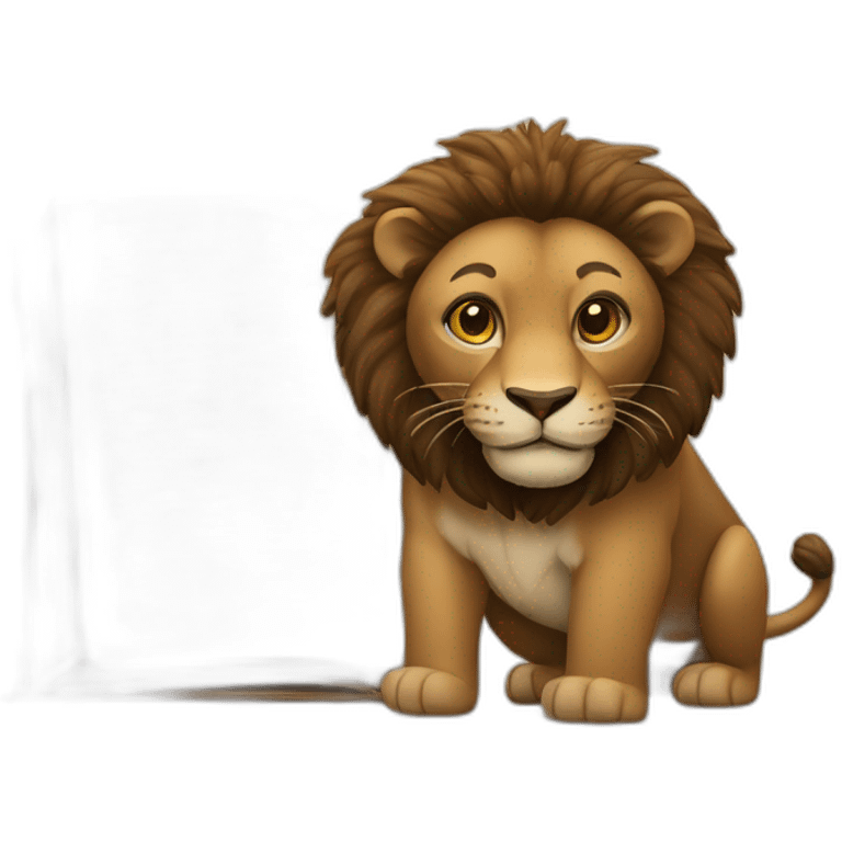 leon, animal africano  antropomorfisado de cuerpo completo con un libro en sus manos emoji