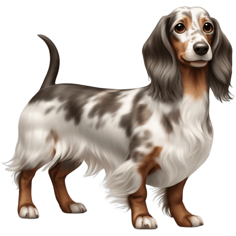 long hair dachshund brown and white merle emoji