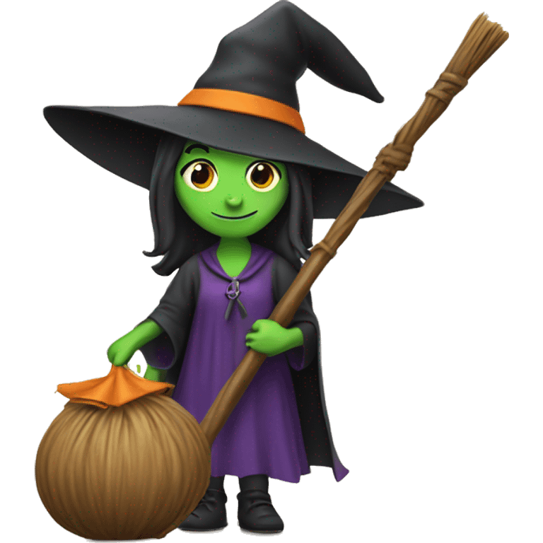 witch, broomstick, and book emoji