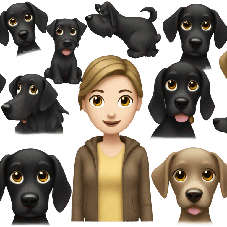 Brunette white girl with black dog emoji