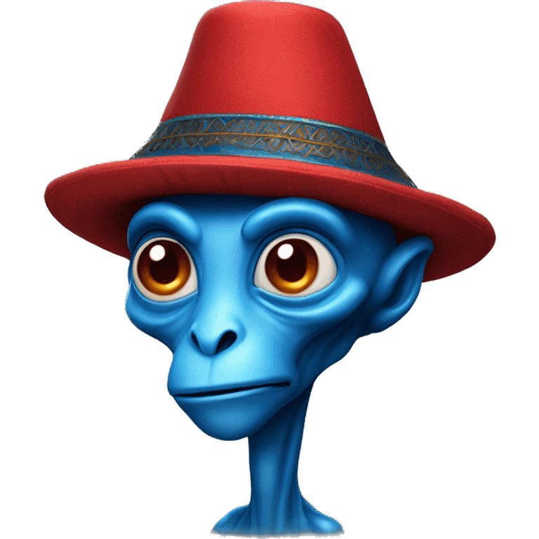 blue alien wearing a turkish ottoman red cap emoji