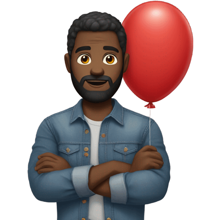 black bearded man with denim shirt and red balloon in hand emoji