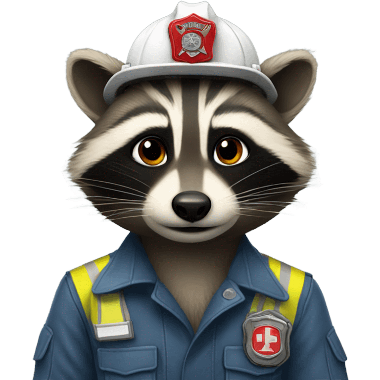 Raccoon as firefighter with a mullet emoji