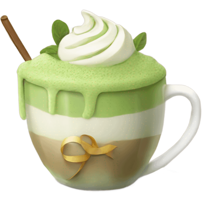 matcha latte with a ribbon emoji