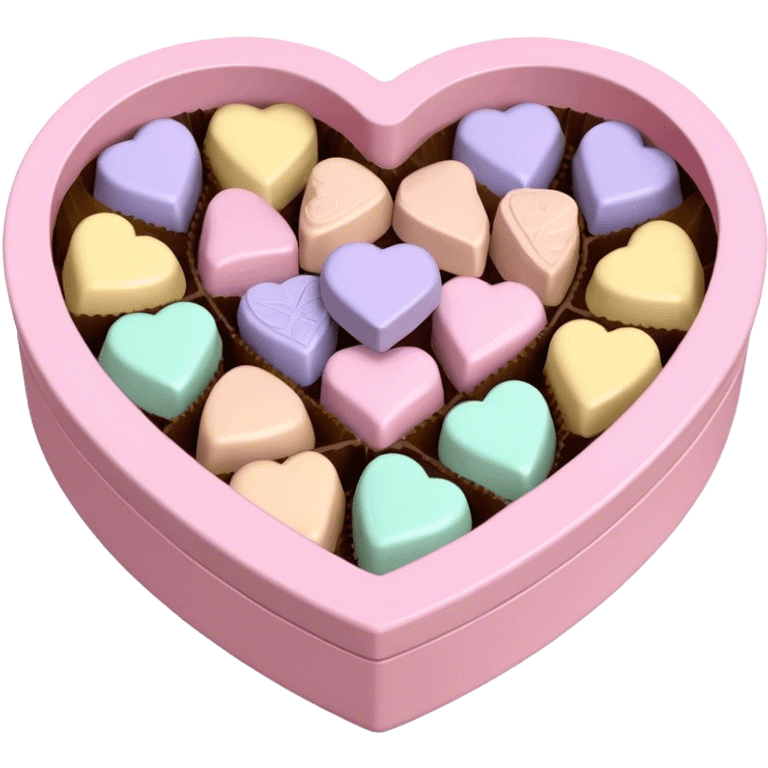 Pastel pink heart shaped box with pastel colored chocolates in it emoji