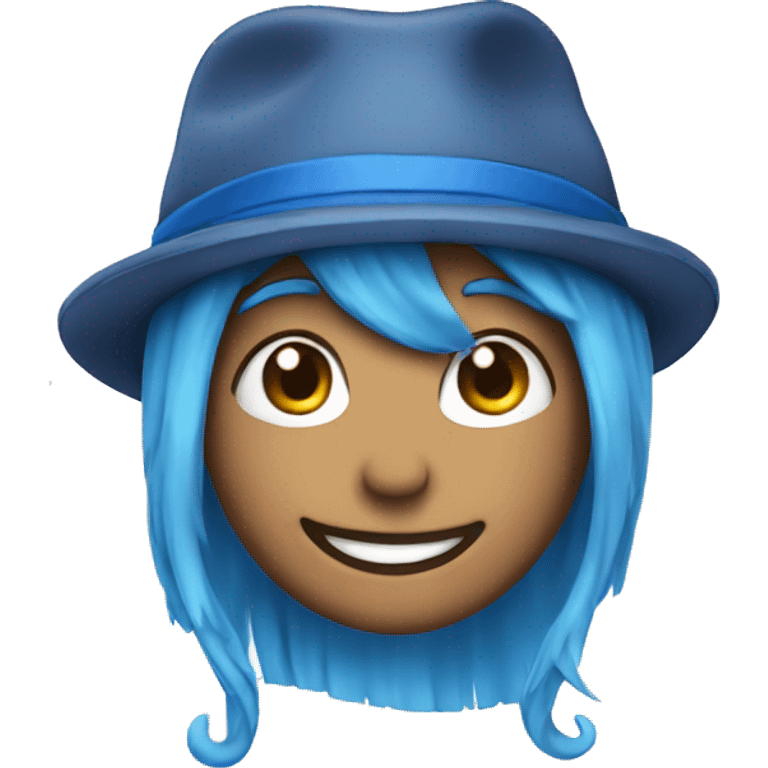 happy face blue hair and blue hat emoji