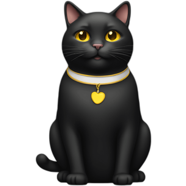 Black fat cat with yellow eyes smiling emoji