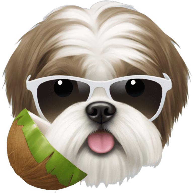 Shih Tzu with sunglasses and a coconut ￼ emoji