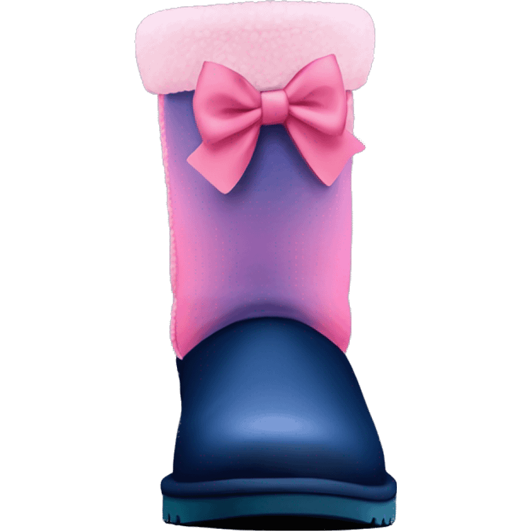 Realistic pair of pink to navy blue ombre Ugg fur boots with bow. emoji