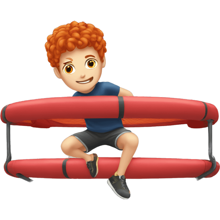 Red head boy on trampoline  emoji