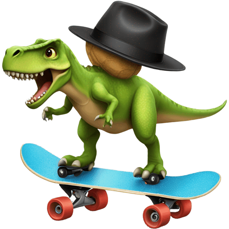 Dinosaur wearing a hat backwards skateboarding  emoji