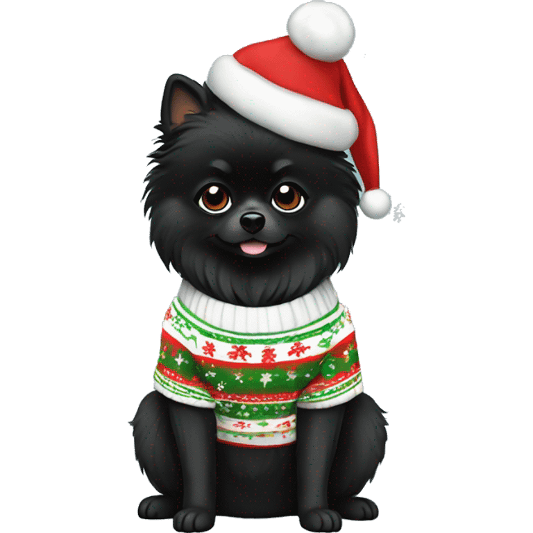 Black Pomeranian dog with christmas Sweatshirt  emoji