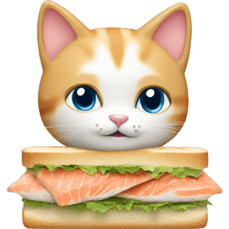 kitty  with a sandwich with salmon emoji