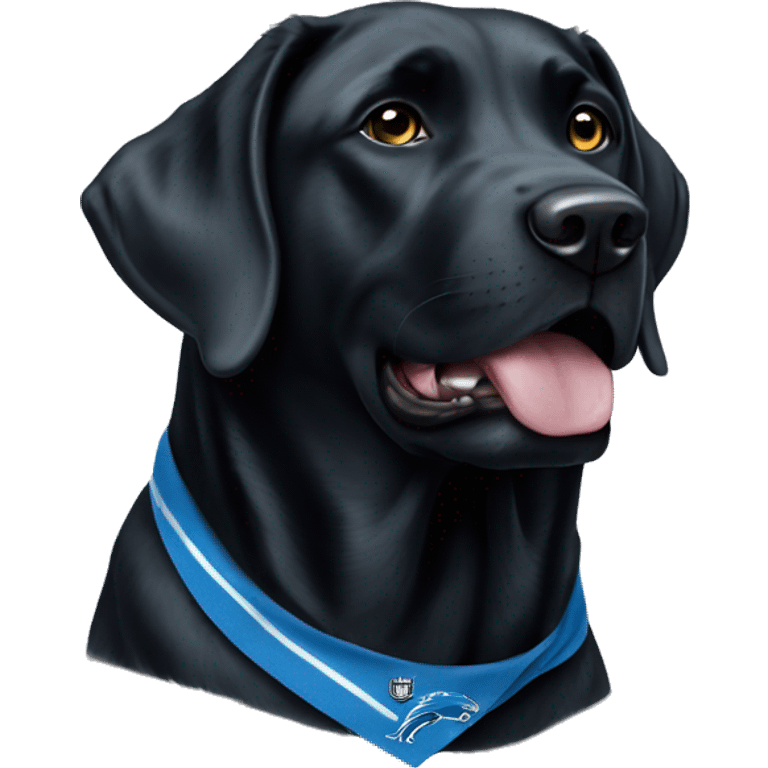 Large Black Lab dog in a Detroit Lions bandana  emoji