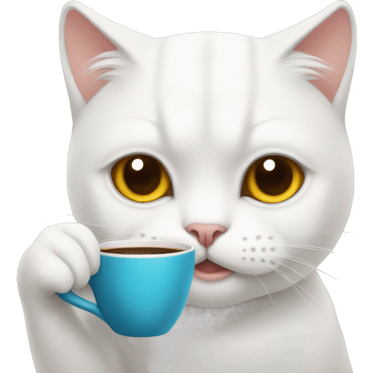 White British cat drinking coffee  emoji