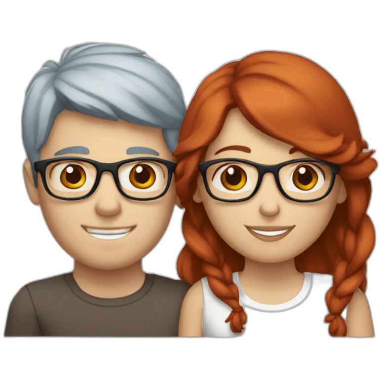 White male with glasses, brown hair and brown eyes holding hands with white female with red hair and blue eyes emoji