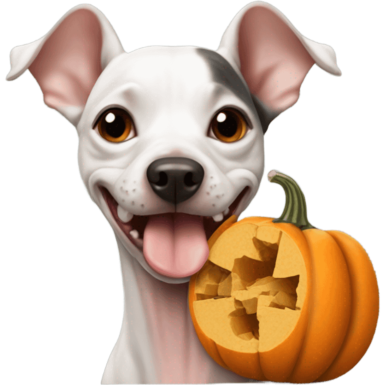 American Hairless Terrier eating pumpkin  emoji