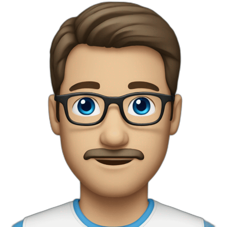 brunette man with blue eyes and glasses and facial hair emoji