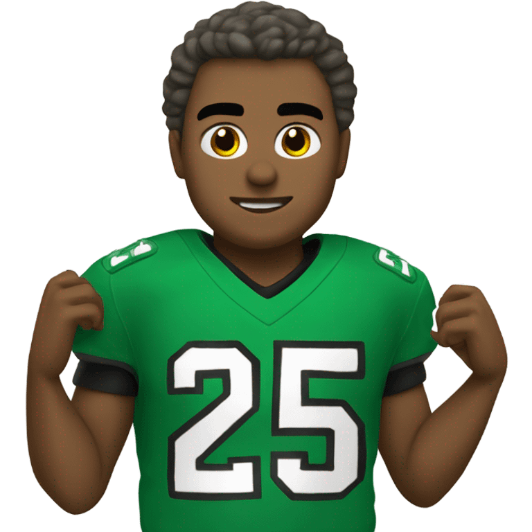 Eagle playing football in Kelly green uniform jersey number 25 emoji