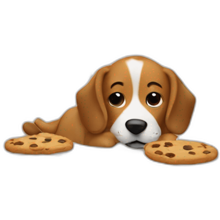 Dog eating cookie in bed emoji