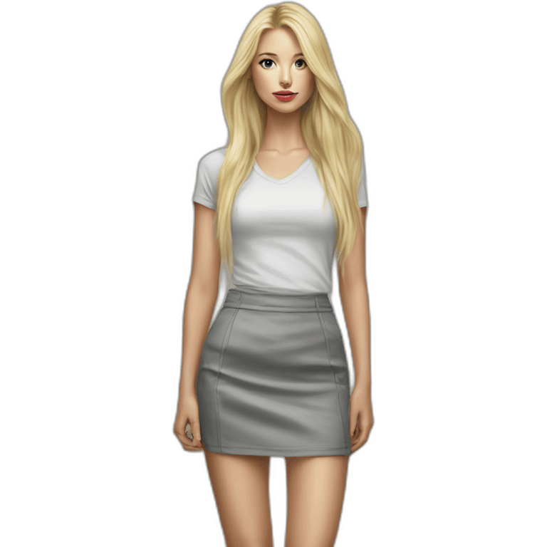 caucasian straight long haired blonde tight grey mini skirt hyperrealist drawing emoji