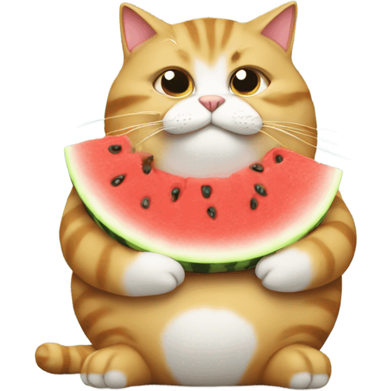 a really fat cat eating watermelon  emoji