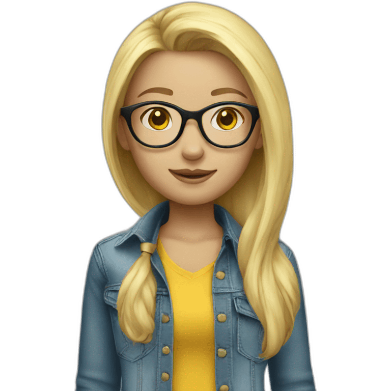 blonde girl glasses jeans yellow shirt emoji