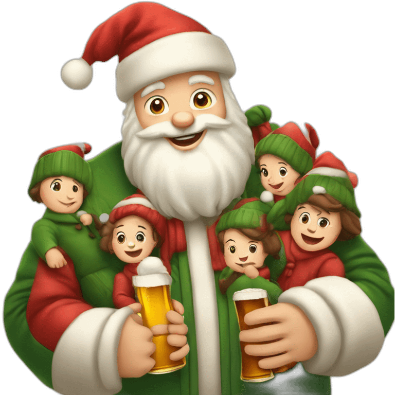 Père Noël et des enfants qui boivent de la bière emoji