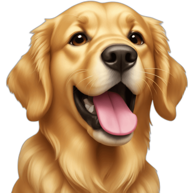 Golden retriever with a black spot on tongue emoji