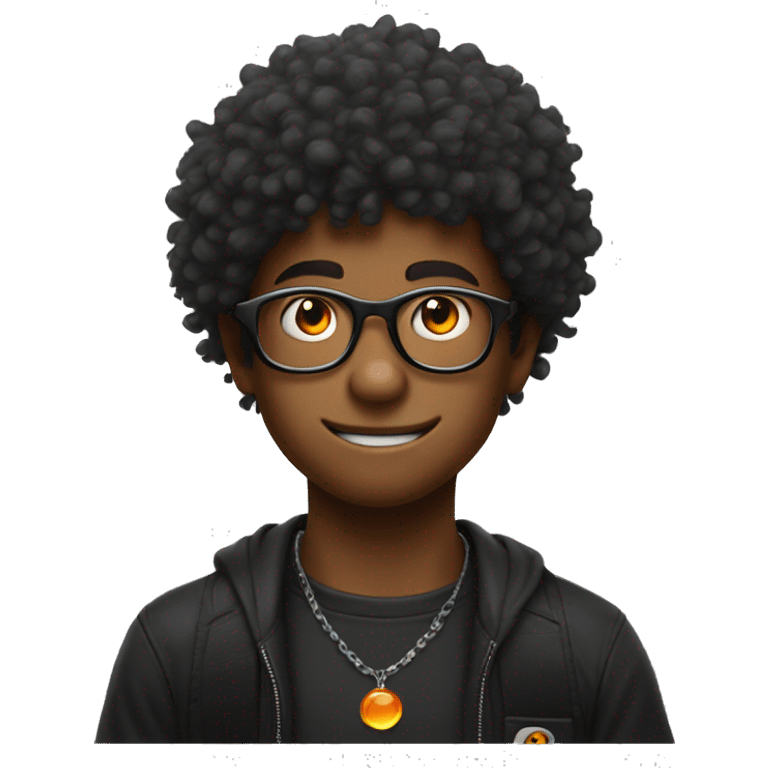 a kid with glasses and orange fluffy hair and hes black getting the chaos emeralds emoji