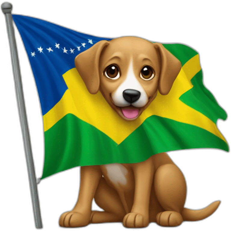 a caramel street dog holding a brazilian flag emoji