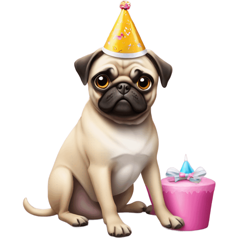 Pug wearing a birthday hat getting a pedicure emoji