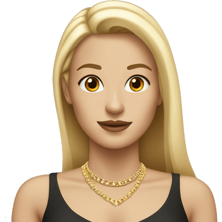 white woman with straight blonde hair wearing gold necklace and small gold stud earrings emoji