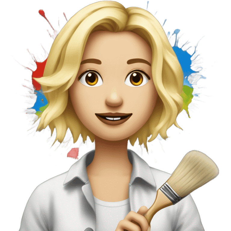 Blonde artist painting emoji